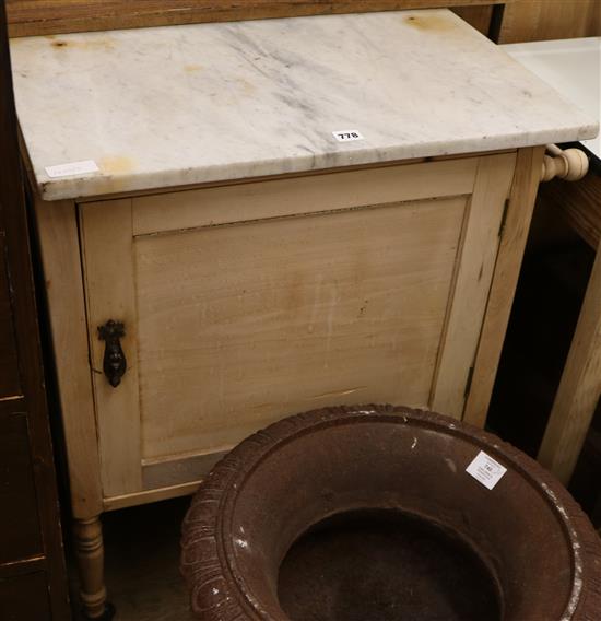 A Victorian pine marble topped washstand W.70cm